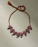 WHE Purple Lotus Repurposed Fabric and Wood Statement Choker