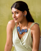 WHE Hand Painted Connected Circle Repurposed Fabric and Wood Necklace