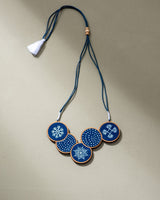 WHE Hand Painted Connected Circle Repurposed Fabric and Wood Necklace