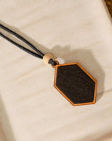 WHE Unisex Black Repurposed Fabric and Wood Pendant