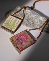WHE Two in One Floral Pink and Green Square Repurposed Fabric and Wood Pendant