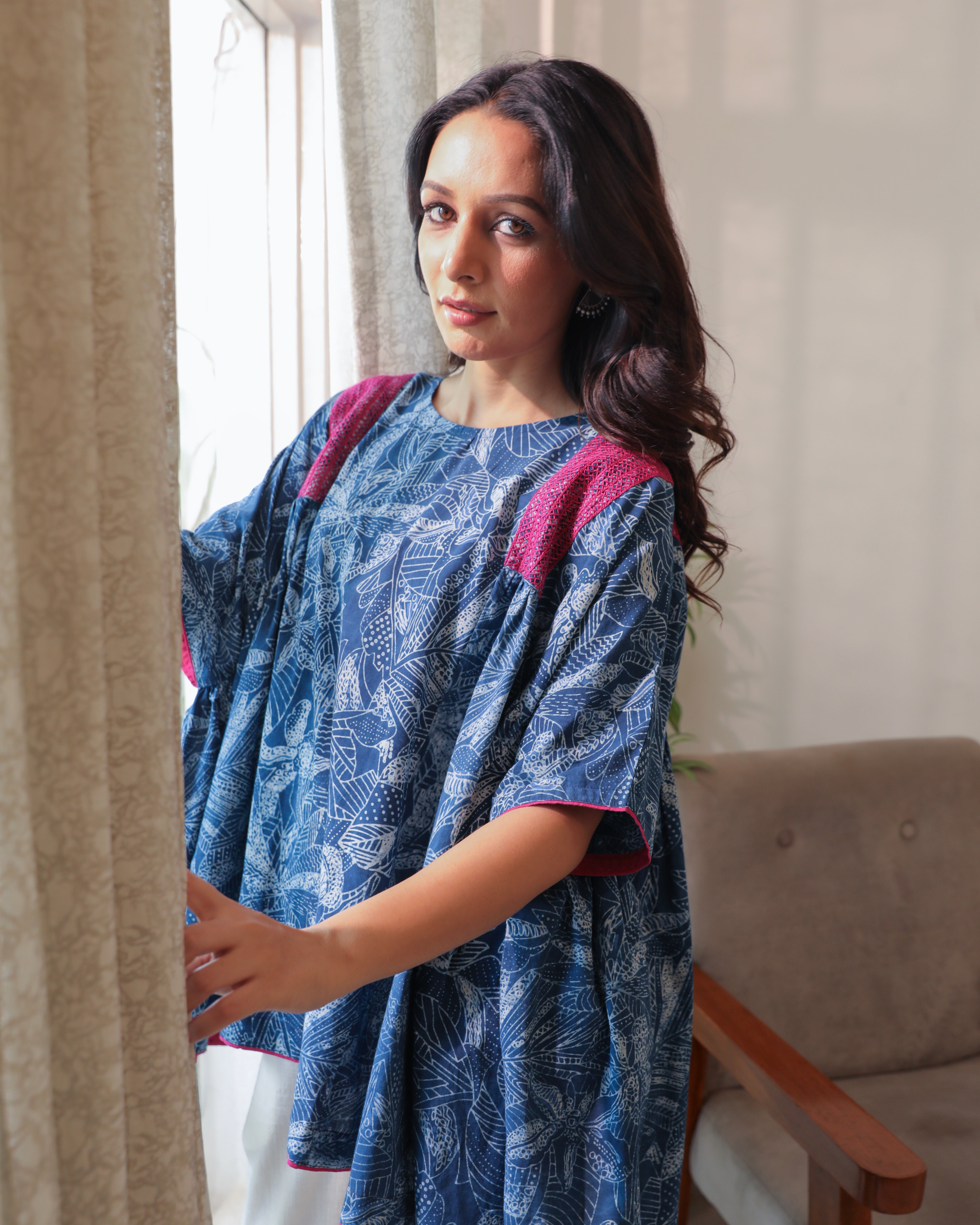 Chaaya Indigo Block Printed Over Sized Top