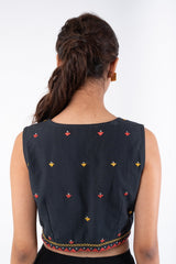 Shifrah Soof Embroidered Black Sleeveless Blouse