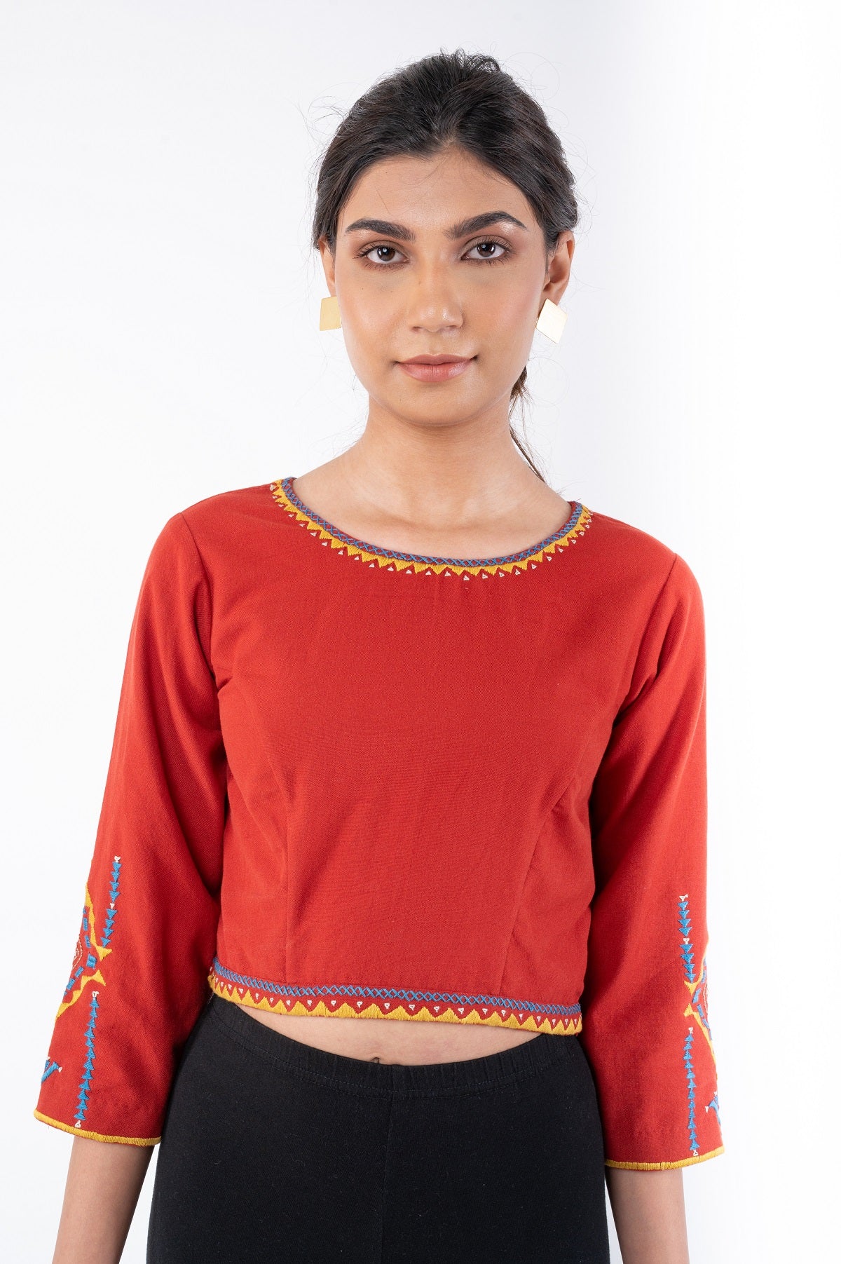 Shifrah Soof Embroidered Red 3-Quarter Sleeve Blouse