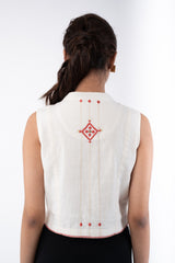 Shifrah Soof Embroidered Off-White Sleeveless Blouse