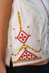 Shifrah Soof Embroidered Off-White Sleeveless Blouse