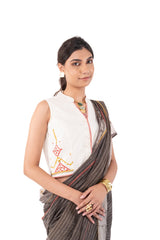 Shifrah Soof Embroidered Off-White Sleeveless Blouse