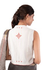 Shifrah Soof Embroidered Off-White Sleeveless Blouse