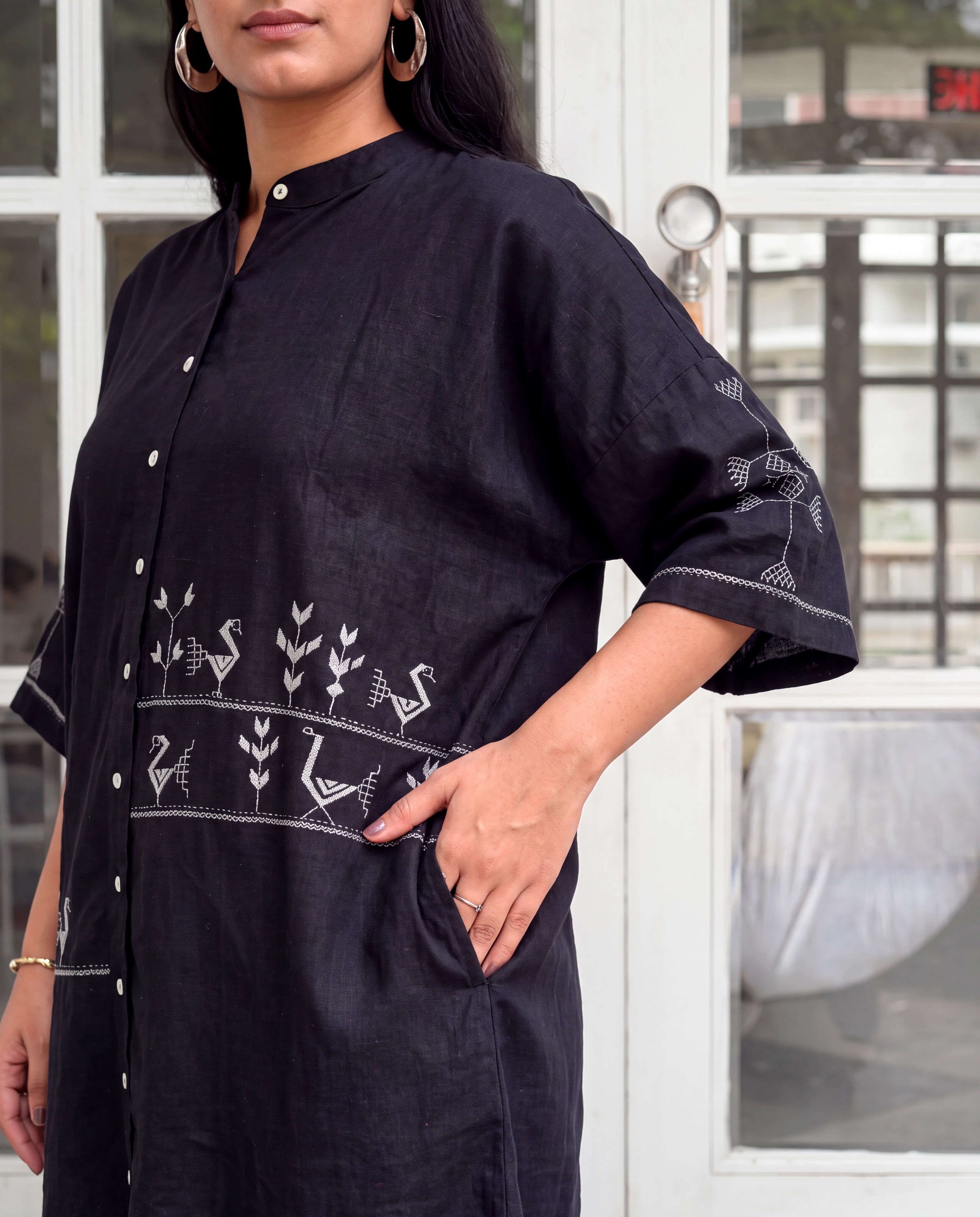 Bagh Cotton Half Sleeve Black Hand Embroidered Dress