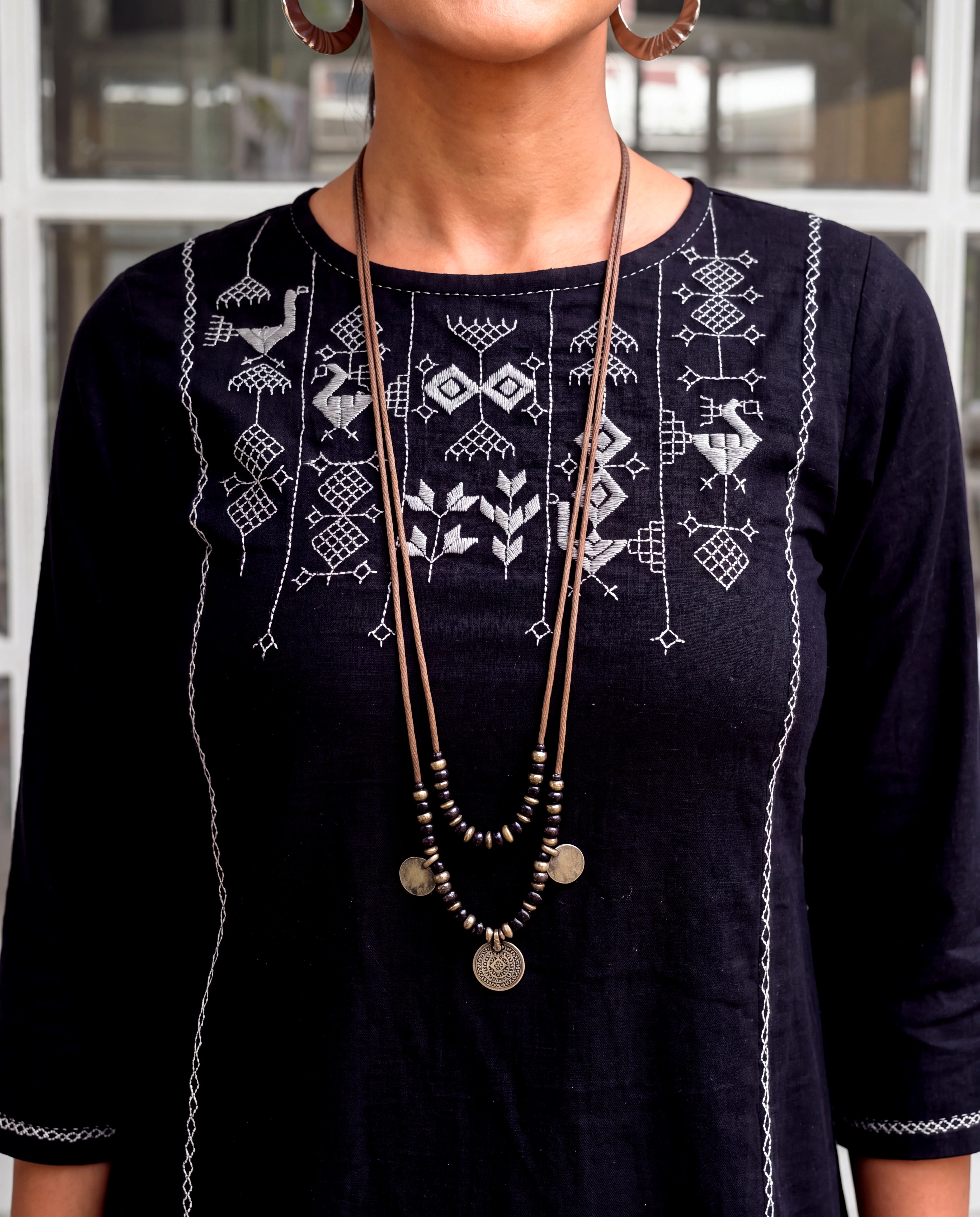 Bagh Cotton Round Neck Black Hand Embroidered Kurta