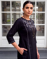Bagh Cotton Round Neck Black Hand Embroidered Kurta