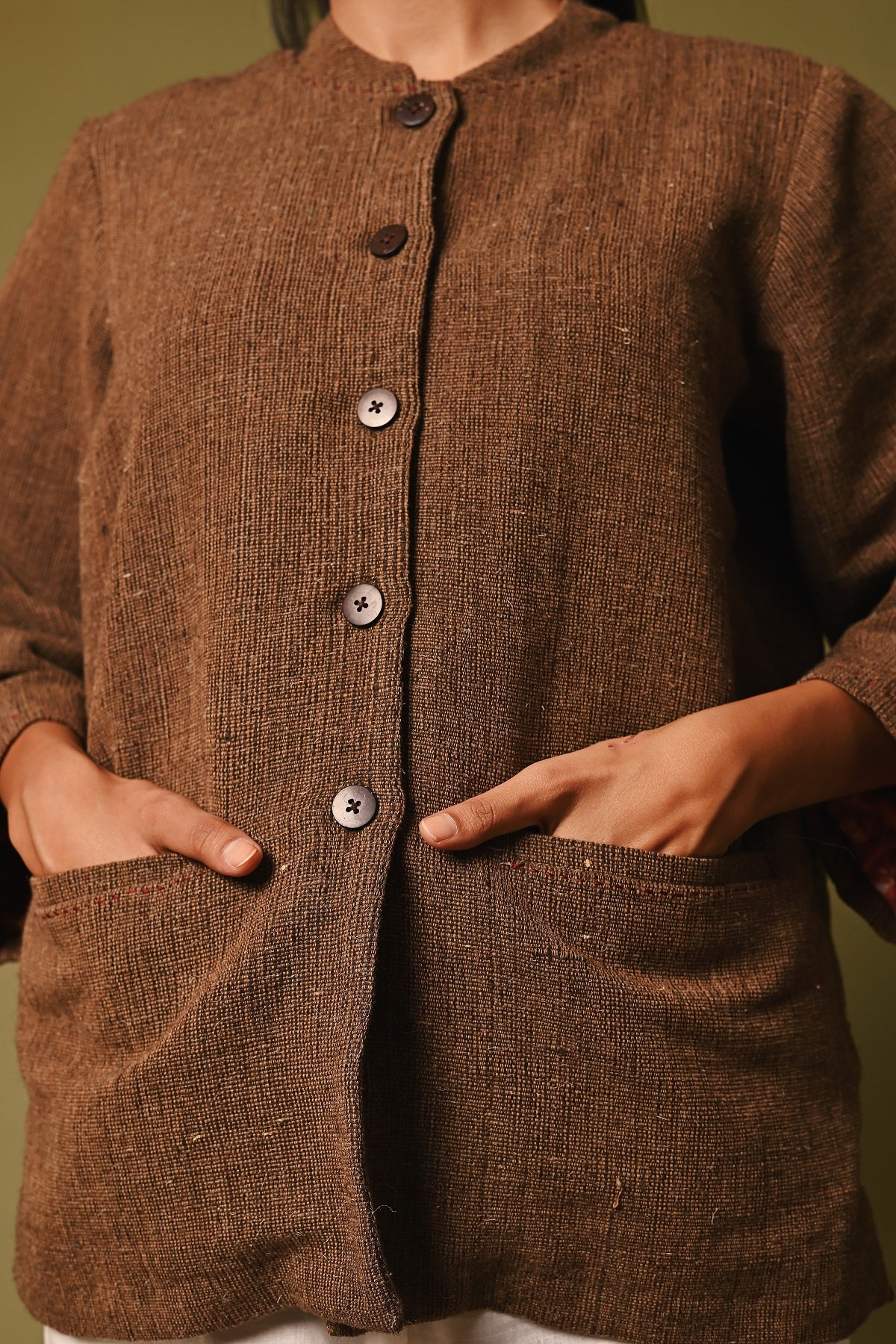 Dhaani Handwoven Brown Full Sleeve Woolen Jacket