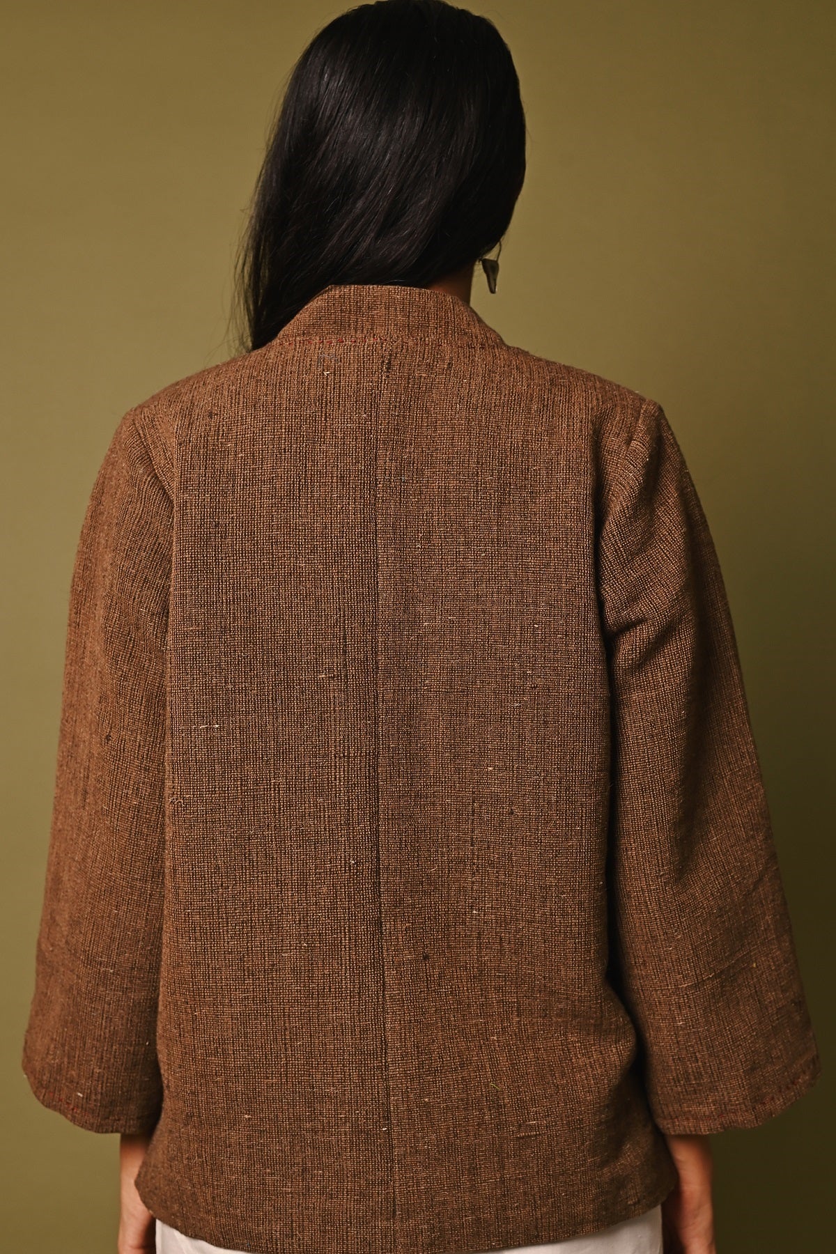 Dhaani Handwoven Brown Full Sleeve Woolen Jacket