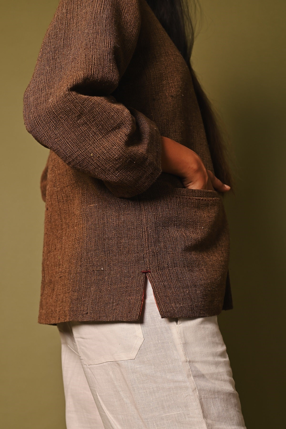 Dhaani Handwoven Brown Full Sleeve Woolen Jacket