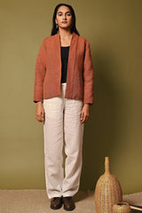 Dhaani Red Handwoven Shawl Collar Woolen Jacket