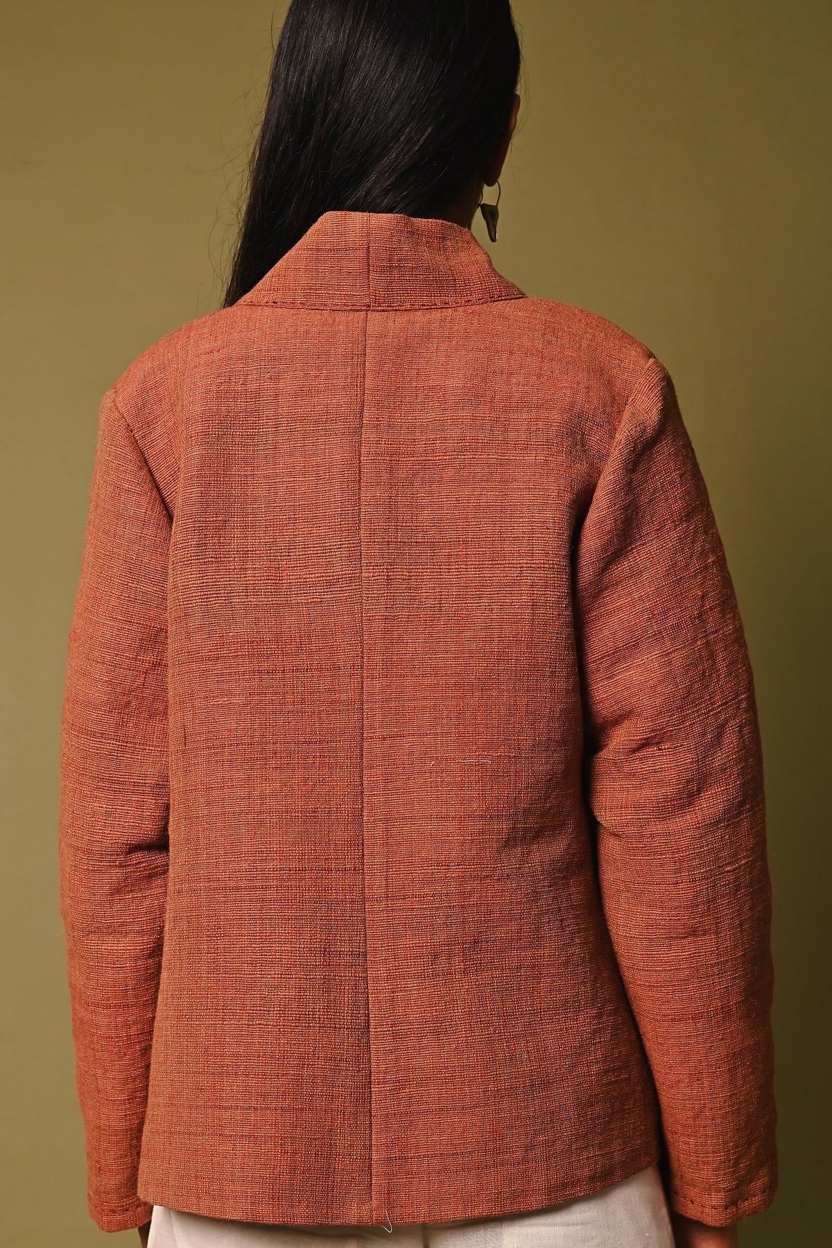 Dhaani Red Handwoven Shawl Collar Woolen Jacket