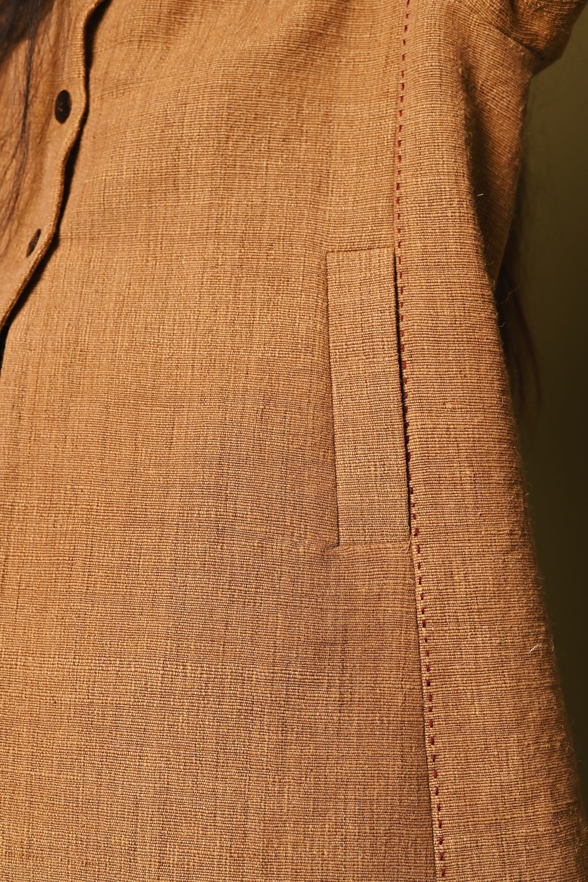 Dhaani Mustard Handwoven Long Woolen Jacket