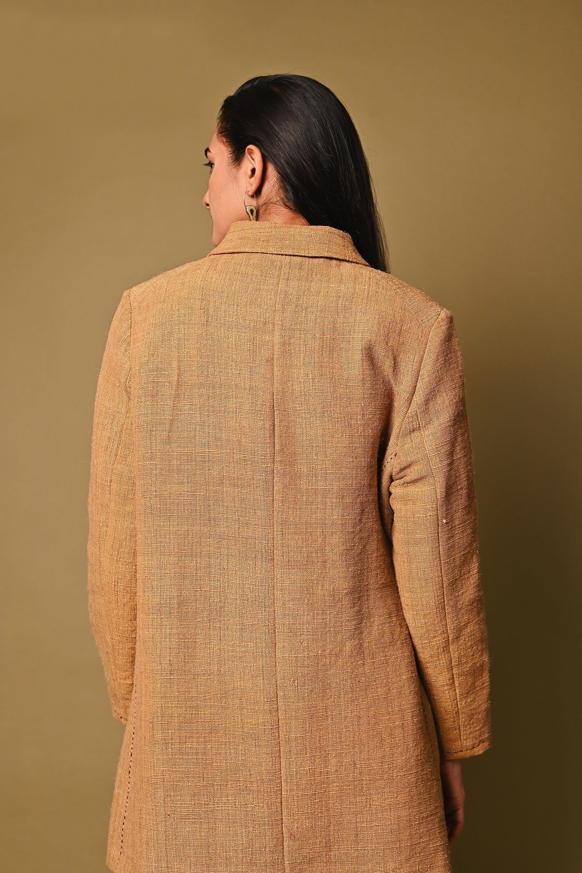 Dhaani Mustard Handwoven Long Woolen Jacket