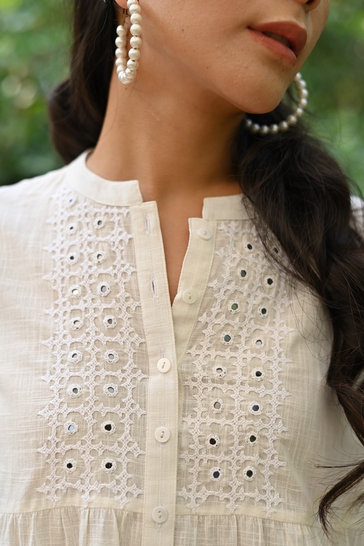 Jasmine Sindhi Hand Embroidered Front Open Cotton Top