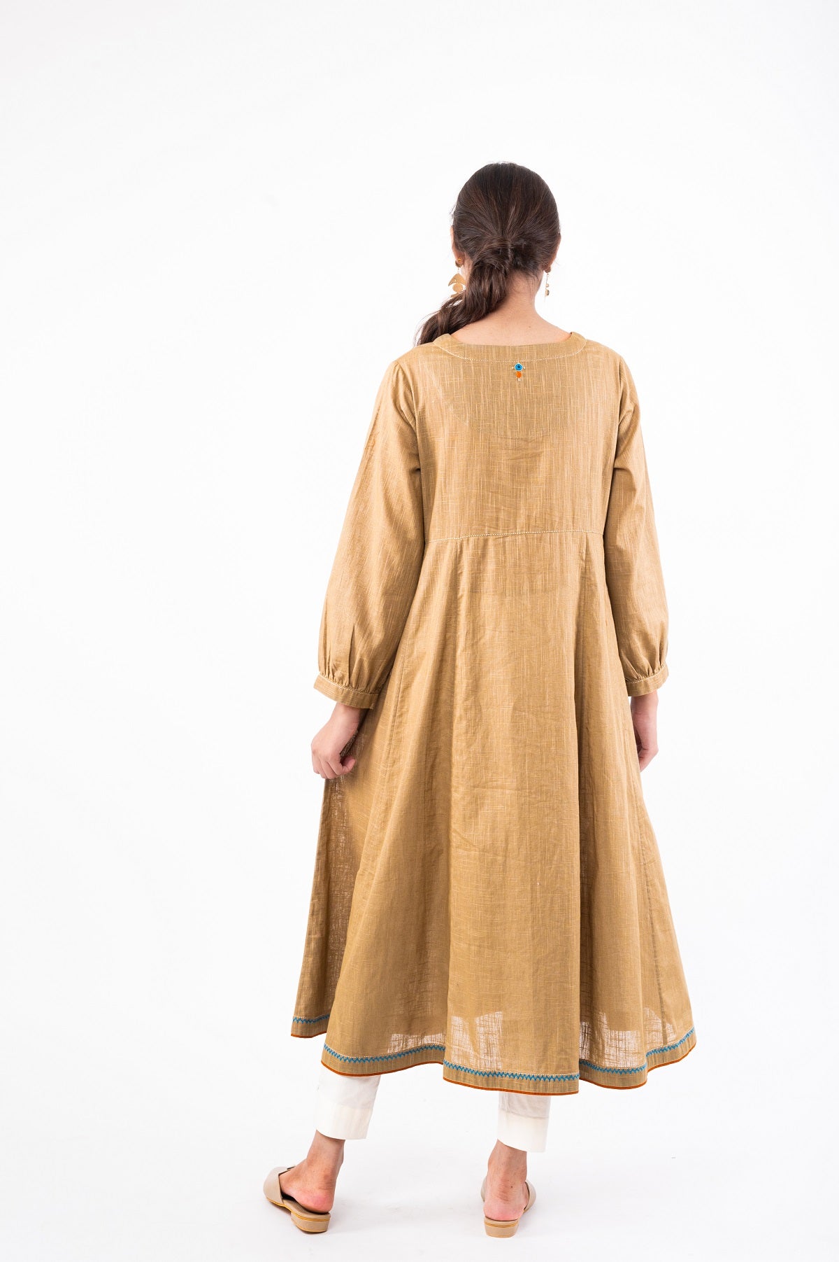 Naman Beige Soof Hand Embroidered Flared Kurta