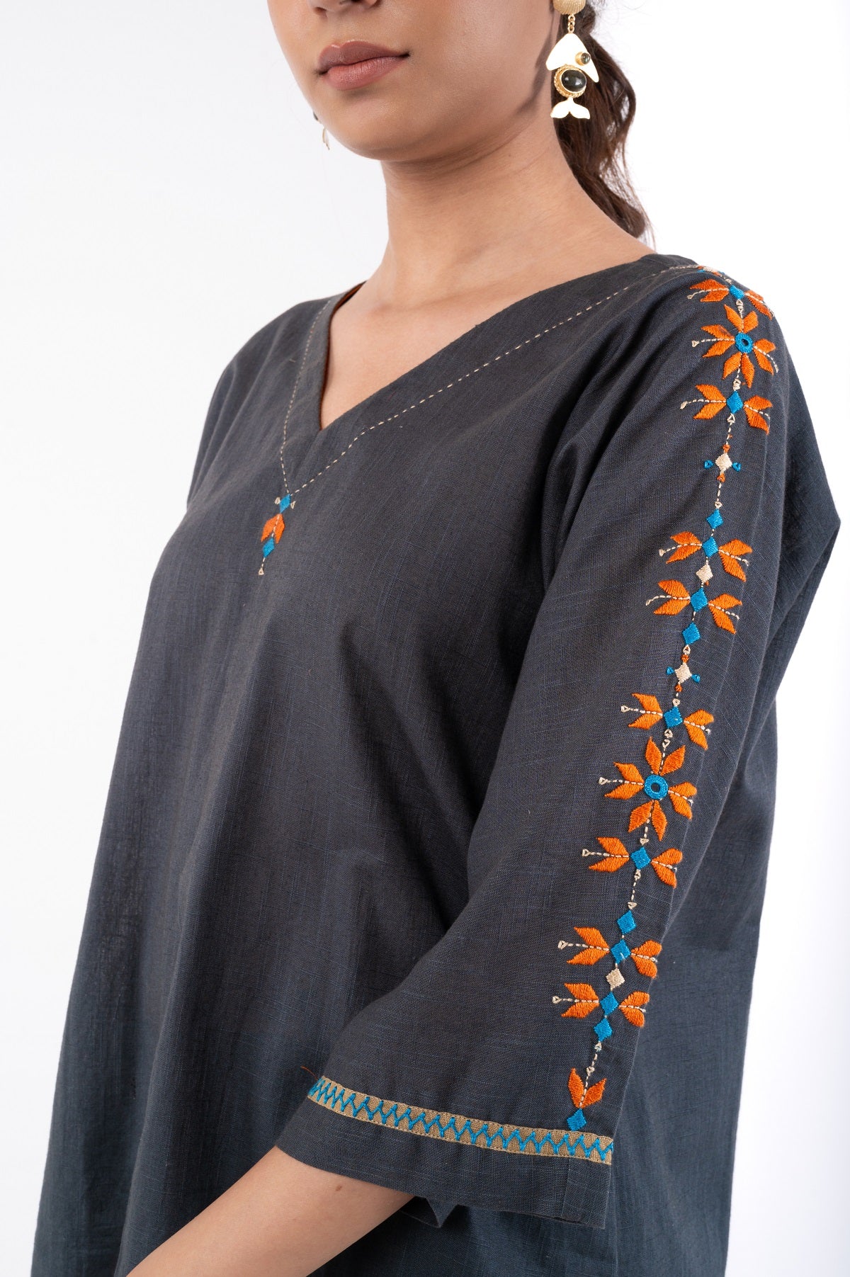 Naman Charcoal Soof Hand Embroidered Top
