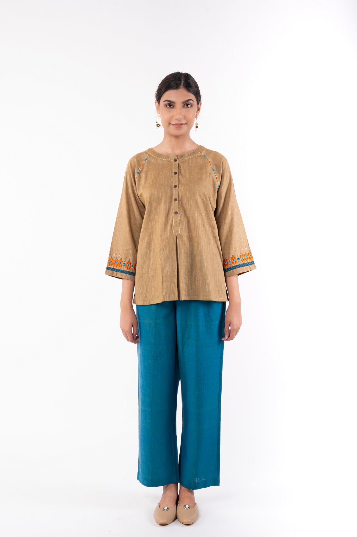 Naman Beige Soof Hand Embroidered Top