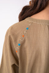 Naman Beige Soof Hand Embroidered Top