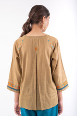 Naman Beige Soof Hand Embroidered Top