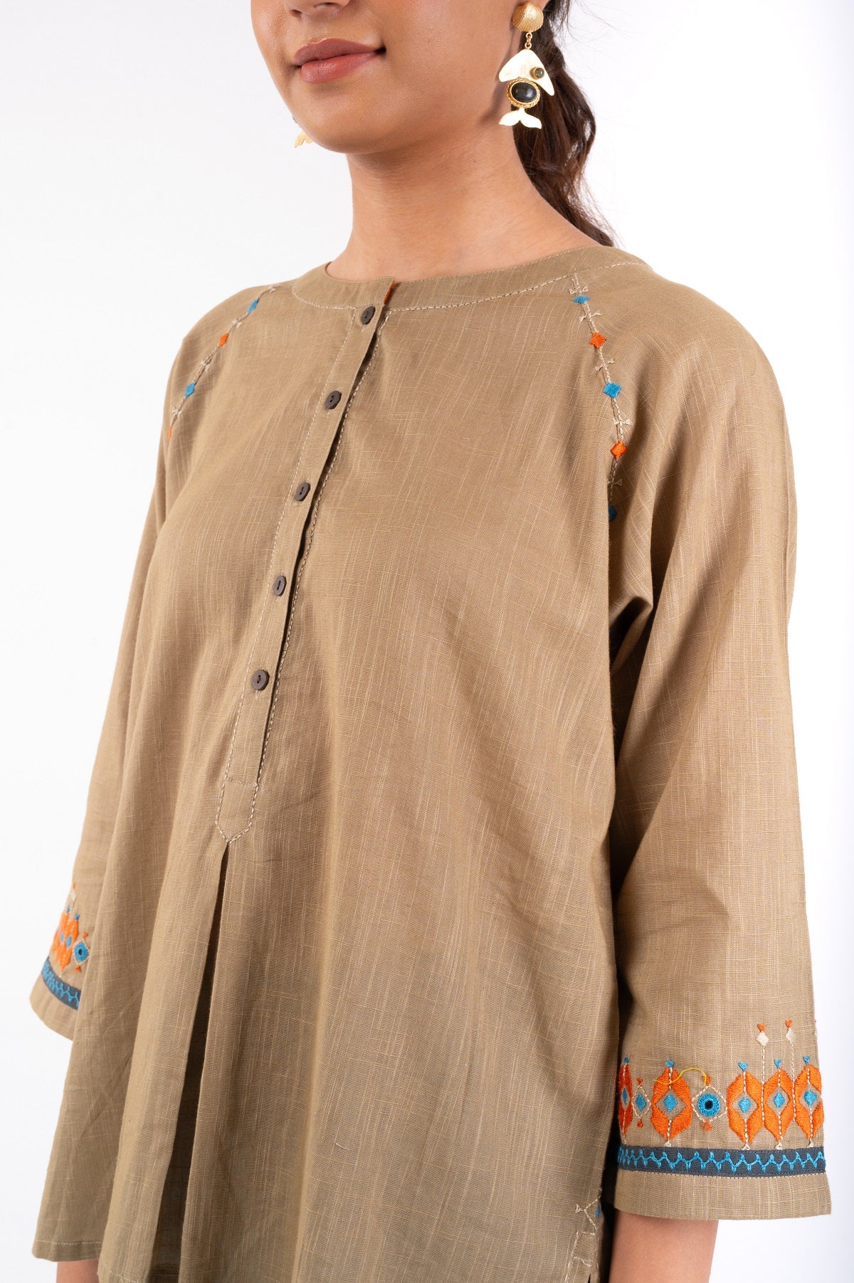 Naman Beige Soof Hand Embroidered Top