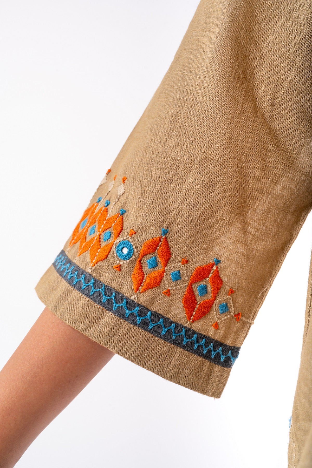 Naman Beige Soof Hand Embroidered Top
