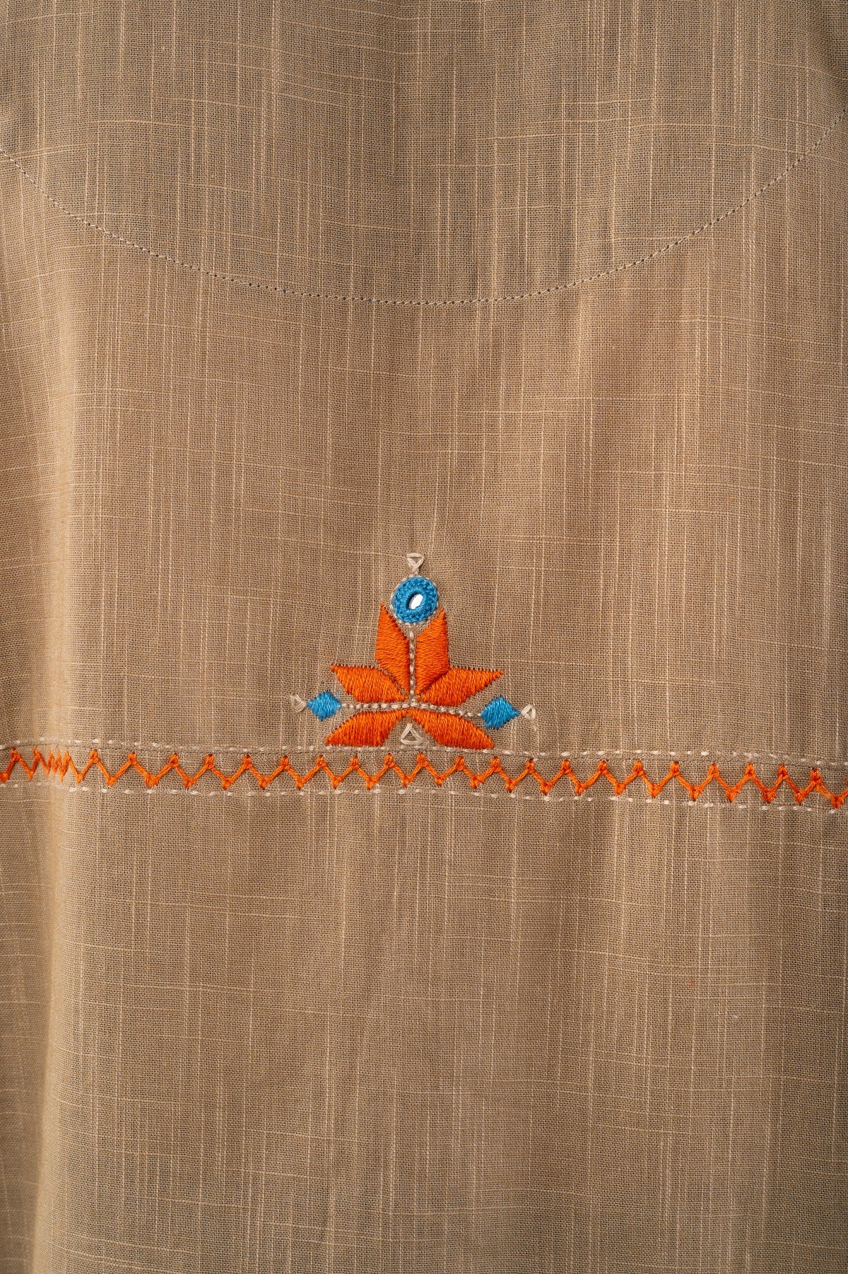 Naman Beige Mandarin Collar Soof Hand Embroidered Top