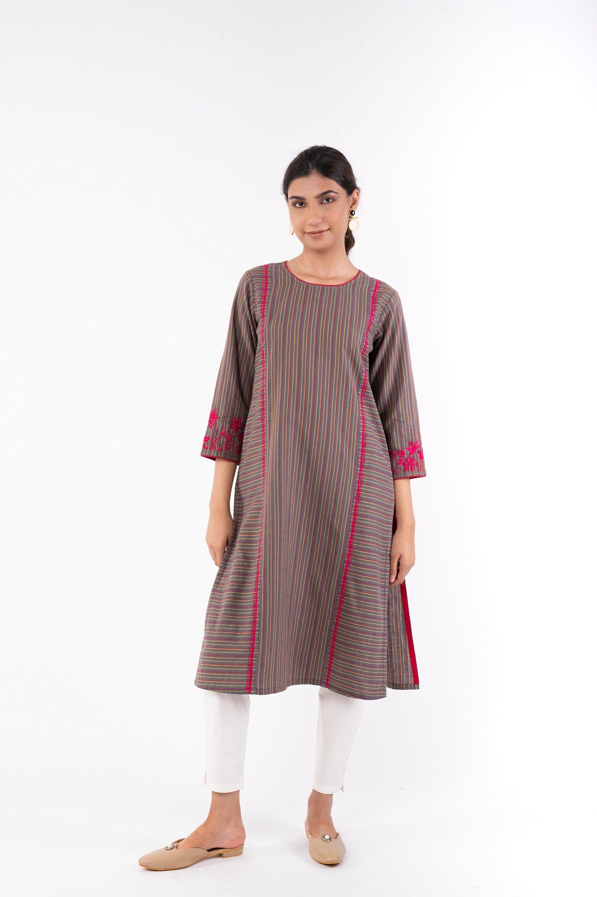 Pardis Grey Chikankari Round Neck Kurta