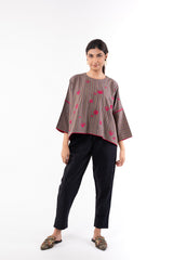 Pardis Grey Chikankari Round Neck Boxy Top