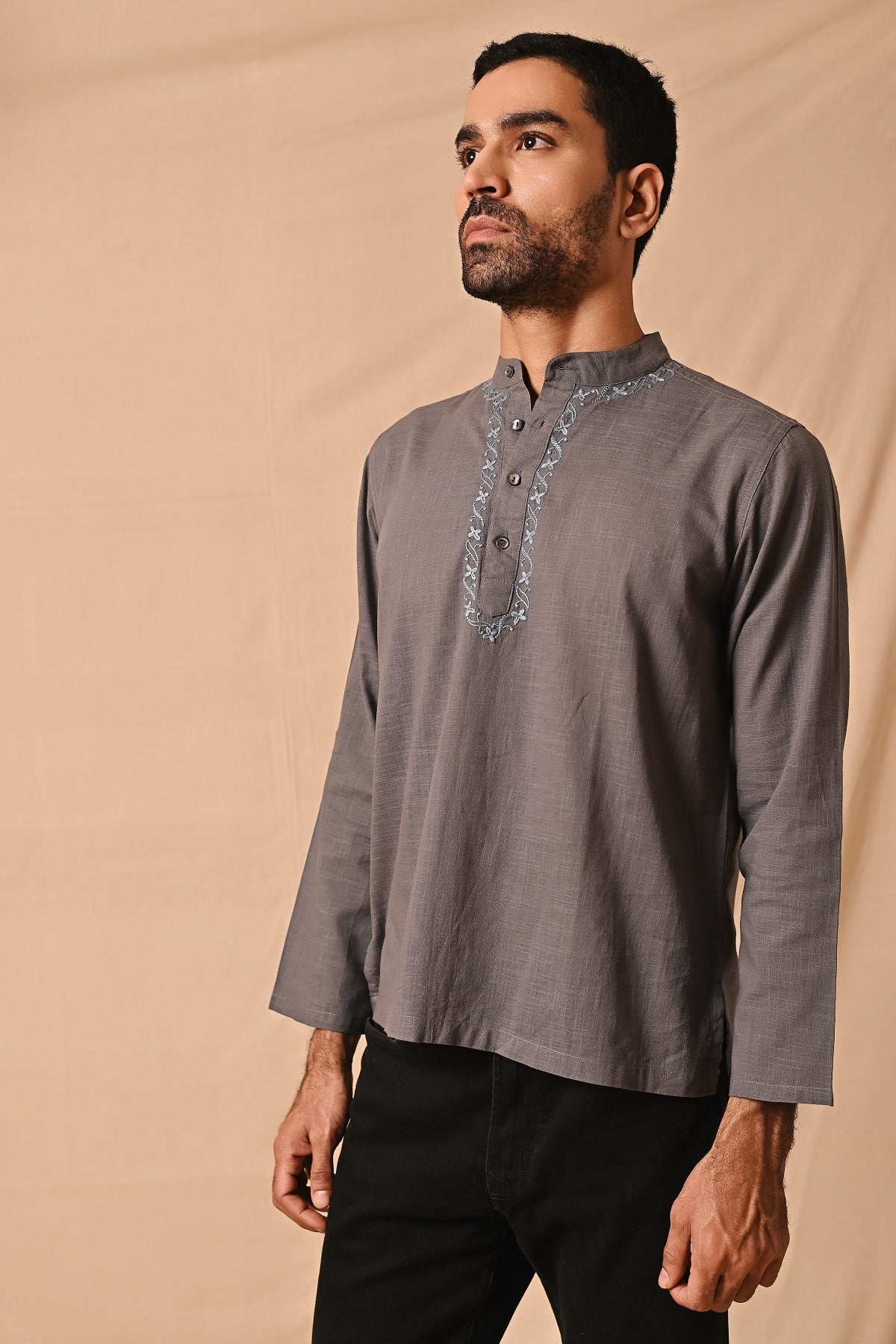 Ronav Chikankari Neckline Embroidered Short Kurta