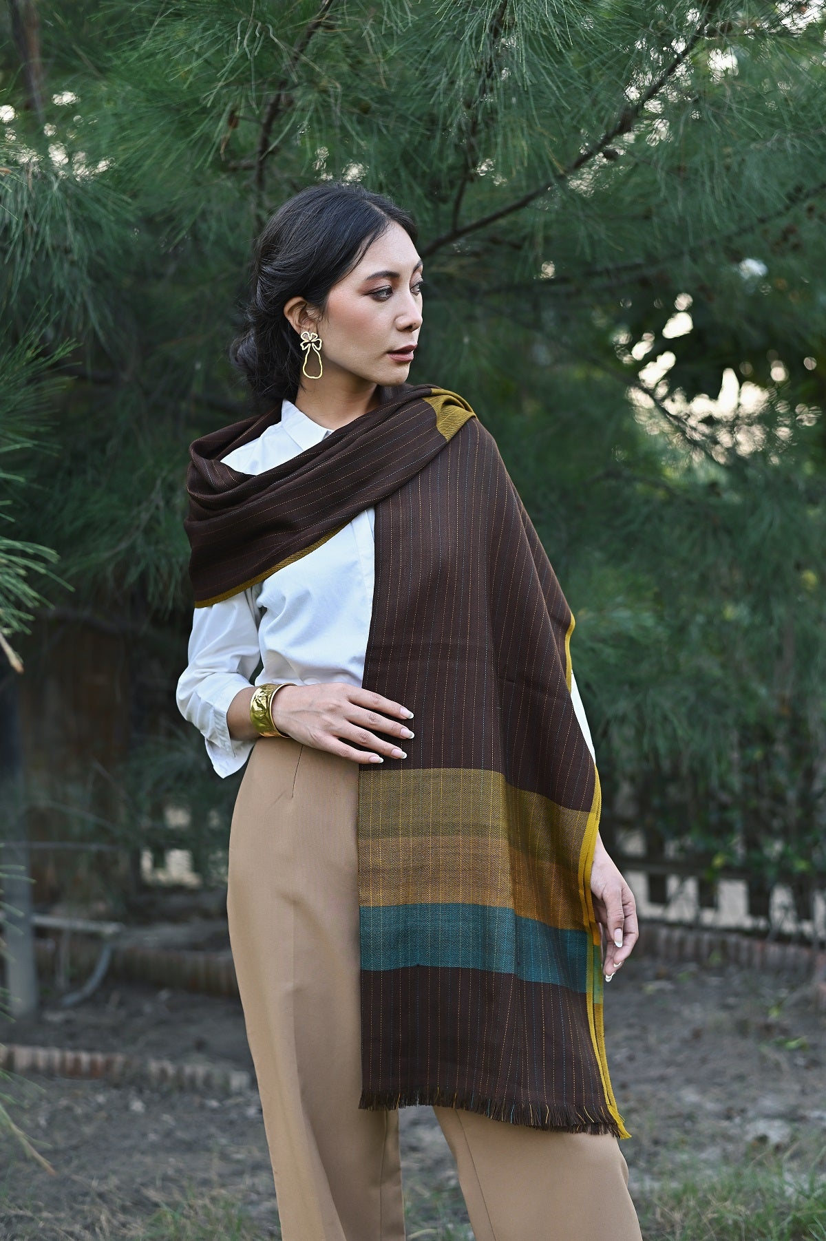 Wular Handwoven Woolen Multicolor  Stole With Contrast Border