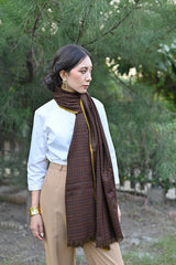 Wular Handwoven Woolen Brown Striped  Stole