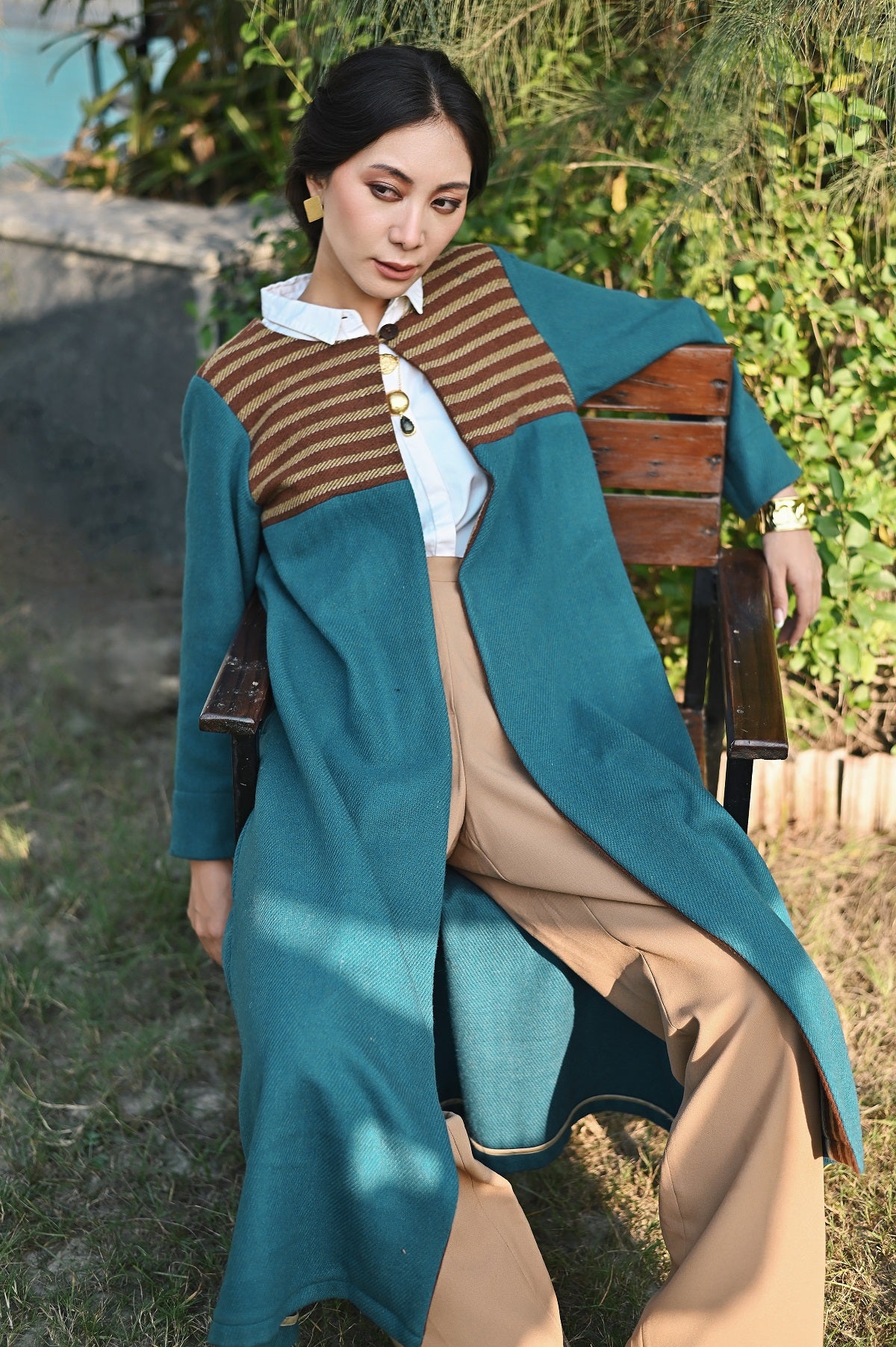 Wular Handwoven Woolen Blue Front Open Jacket