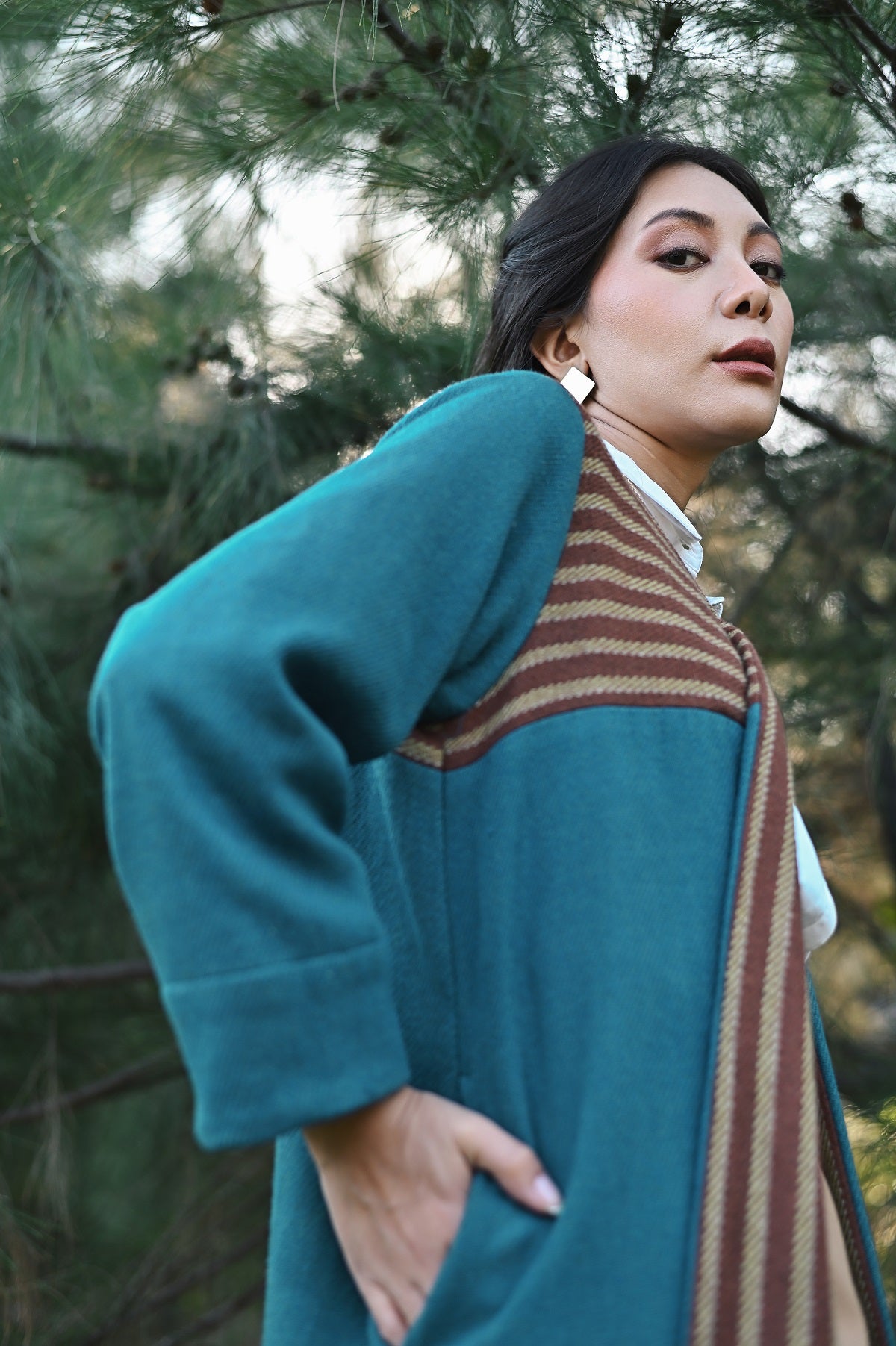 Wular Handwoven Woolen Blue Front Open Jacket