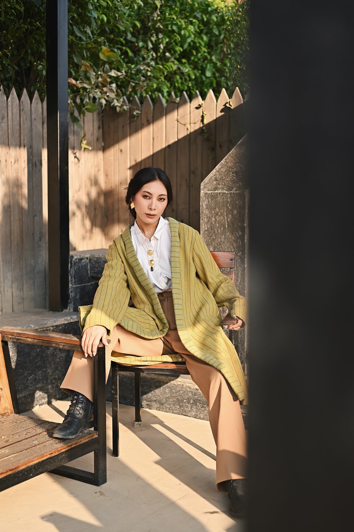 Wular Handwoven Woolen Olive Full Sleeve Jacket