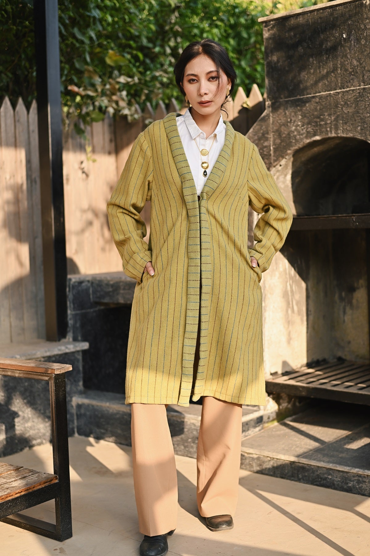 Wular Handwoven Woolen Olive Full Sleeve Jacket