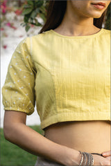 Suhani Yellow Gathered Cotton Blouse With Bandhej Hand Embroidery