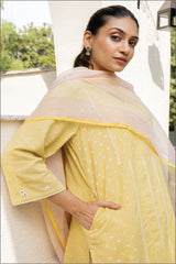 Suhani Yellow A-Line Cotton Kurta With Bandhej Hand Embroidery