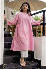 Suhani Pink Kimono-Sleeve Cotton Dress With Bandhej Hand Embroidery