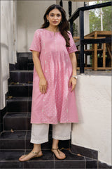 Suhani Pink Panel Cotton Dress With Bandhej Hand Embroidery