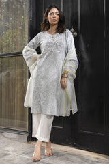 Suhani Grey A-Line Cotton Kurta With Chikankari Hand Embroidery