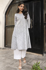 Suhani Grey Flared Cotton Dress With Chikankari Hand Embroidery