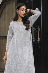 Suhani Grey Flared Cotton Dress With Chikankari Hand Embroidery