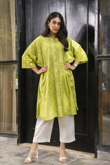 Suhani Lime Boxy-Fit Cotton Dress With Chikankari Hand Embroidery