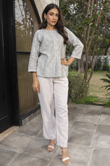 Suhani Grey Boxy Cotton Top With Chikankari Hand Embroidery