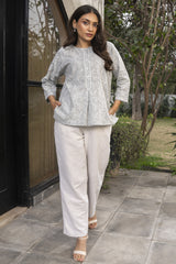 Suhani Grey Boxy Cotton Top With Chikankari Hand Embroidery